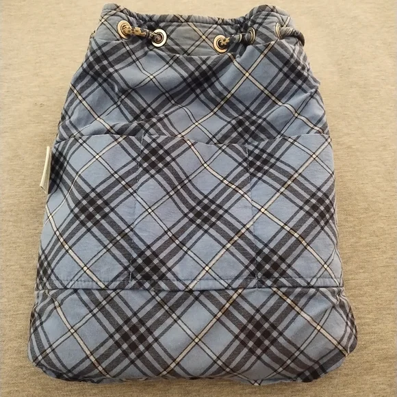 Vera Bradley Drawstring Backpack Blue Floral and Plaid Pattern - Picture 8 of 16